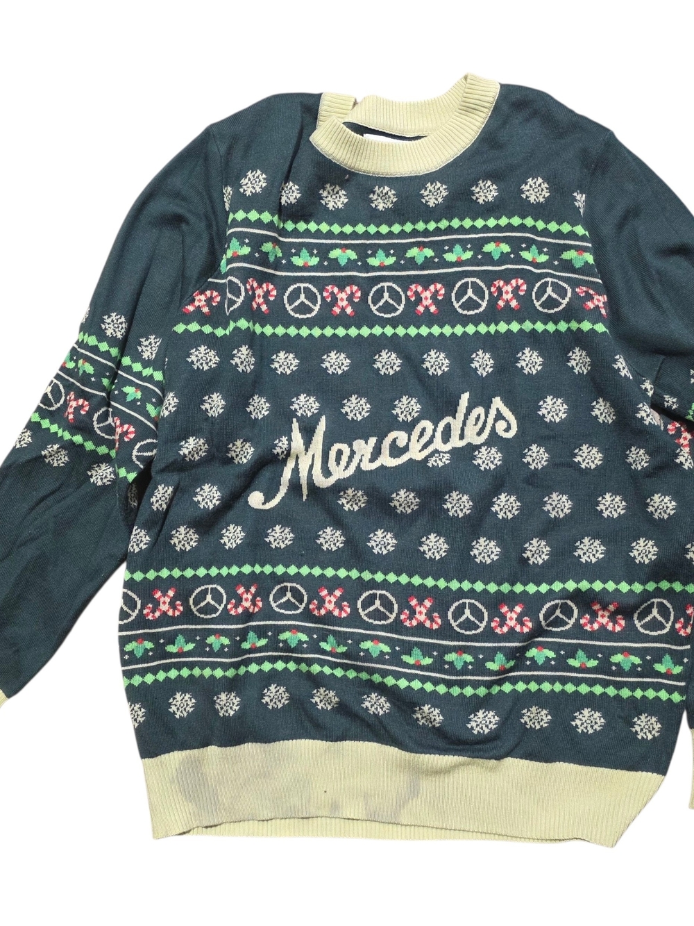 Mercedes Evergreen Crewneck Sweater with Festive Knit Pattern - Men